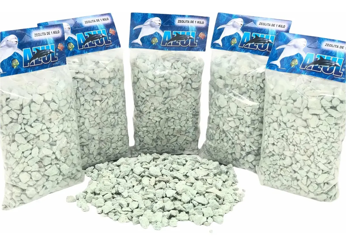 Azul Zeolita Filtrante 5 Bolsas De 1 Kg Para Acuarios
