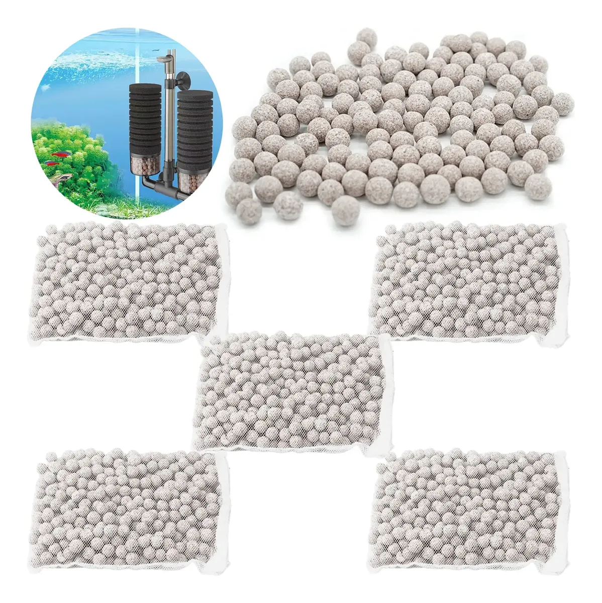 5 Paquetes De Bioesfera Cerámica Filtro Pecera Acuarios 2kg